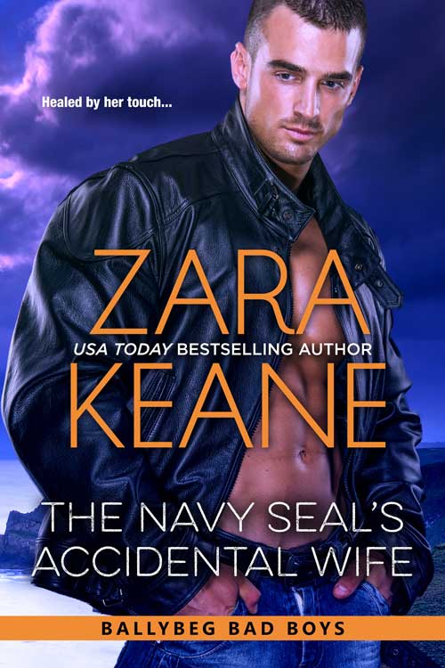 The book cover for Zara Keane's Irish-set romantic suspense ‘The Navy SEAL’s Accidental Wife’. Book 5 in the Ballybeg Bad Boys series.