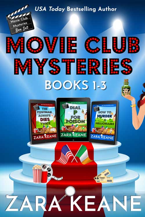 The book cover for Zara Keane’s Movie Club Mysteries Books 1-3 box set.